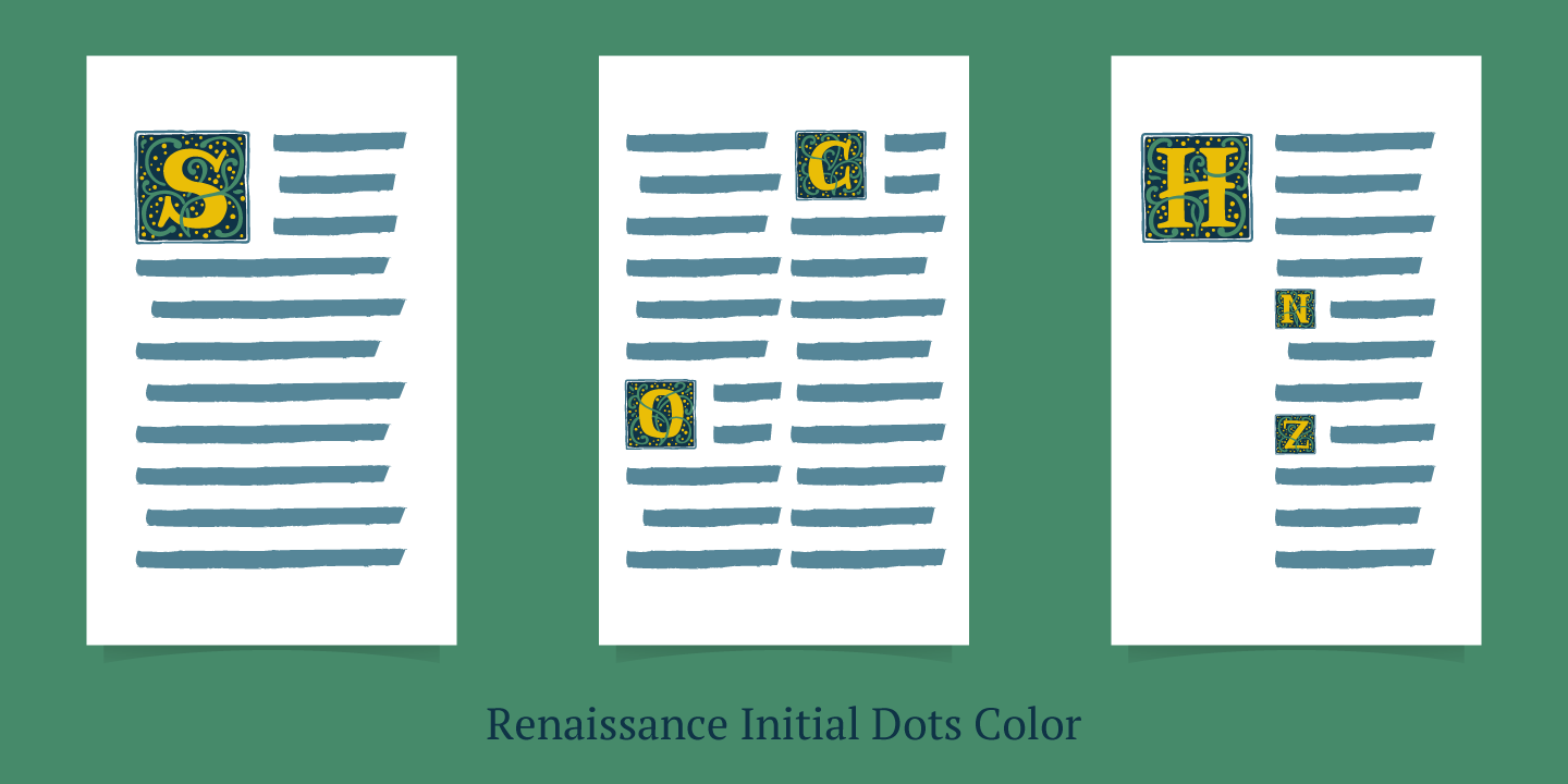 Przykład czcionki Renaissance Initial Dots Color